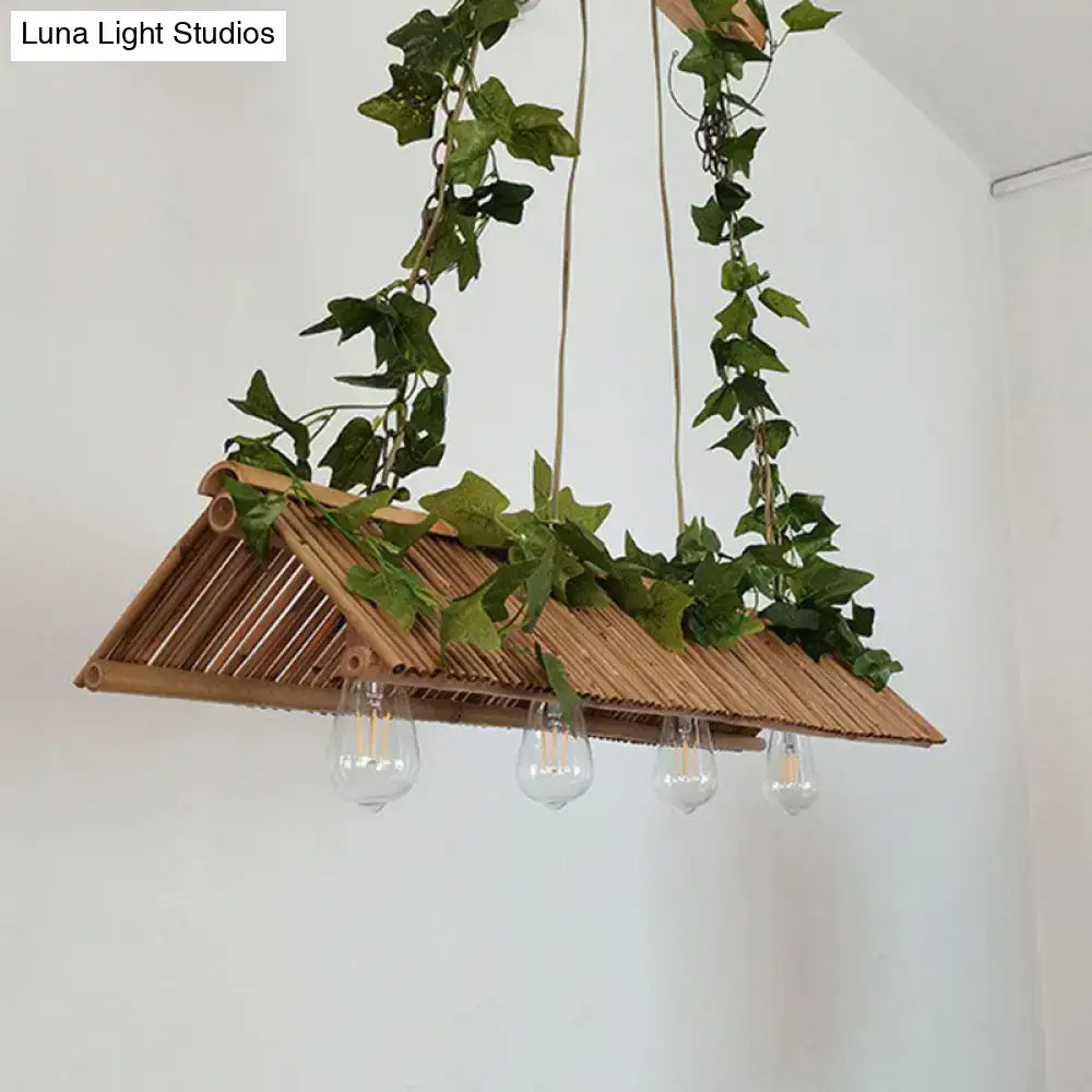 Modern triangle roof bamboo pendant light fixture kitchen island
