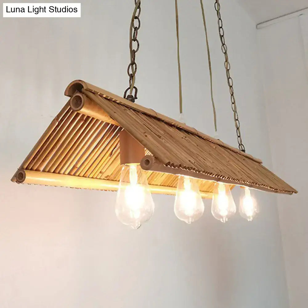 Modern triangle roof bamboo pendant light fixture kitchen island