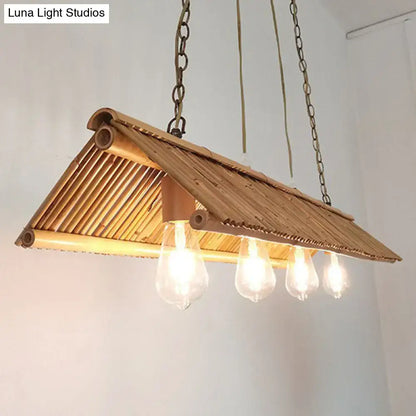 Modern triangle roof bamboo pendant light fixture kitchen island