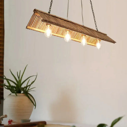 Modern triangle roof bamboo pendant light fixture kitchen island