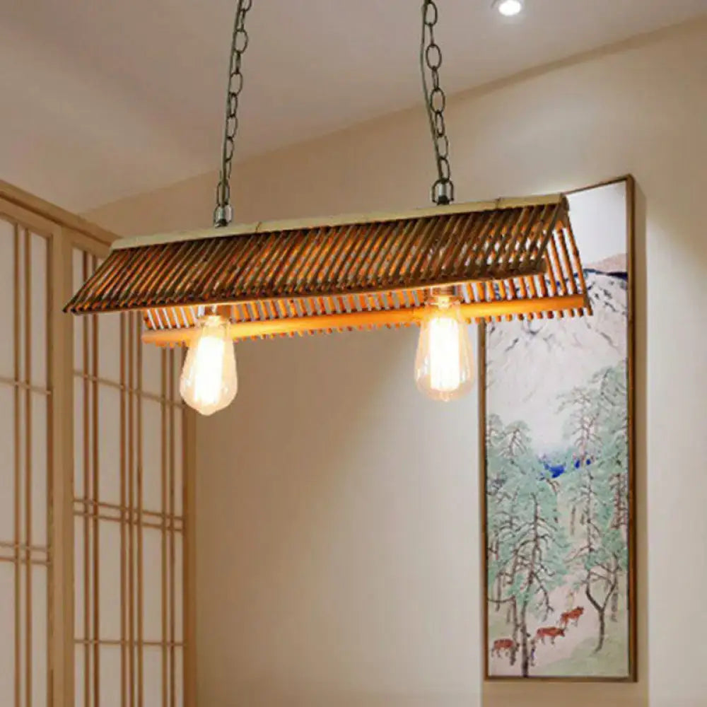 Modern triangle roof bamboo pendant light fixture kitchen island