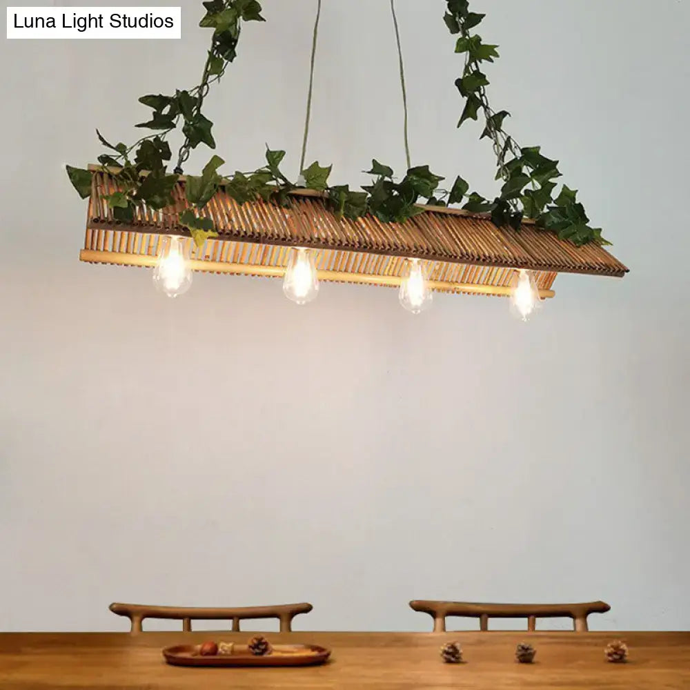 Modern triangle roof bamboo pendant light fixture kitchen island