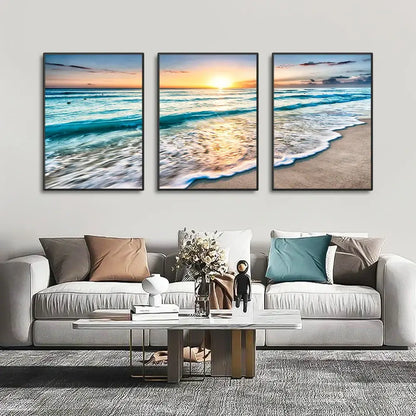 Modern beach sunset canvas wall art set living room decor