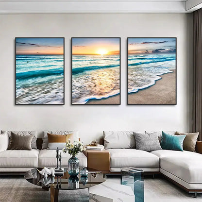 Modern beach sunset canvas wall art set living room decor