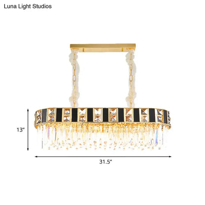 Modern black & gold crystal oval island light dining room pendant