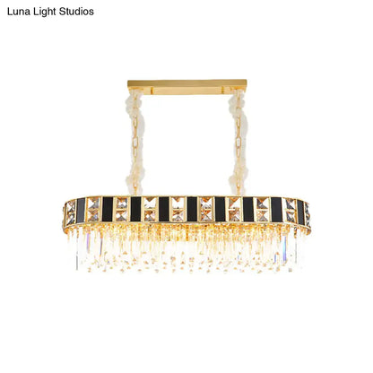 Modern black & gold crystal oval island light dining room pendant