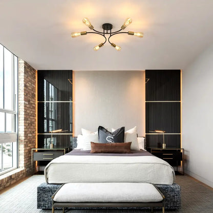 Modern black & gold sputnik chandelier ceiling light dining room