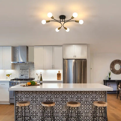 Modern black & gold sputnik chandelier ceiling light dining room