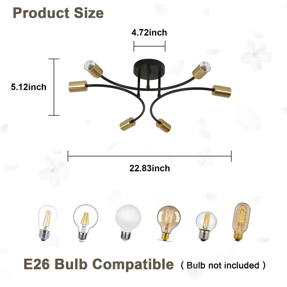 Modern black & gold sputnik chandelier ceiling light dining room