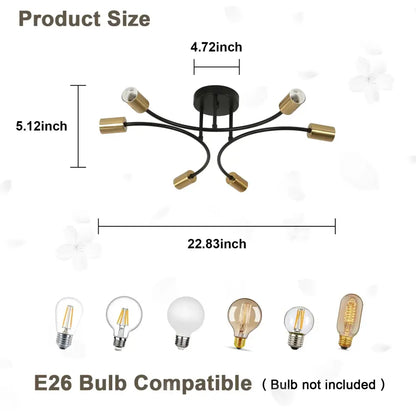 Modern black & gold sputnik chandelier ceiling light dining room
