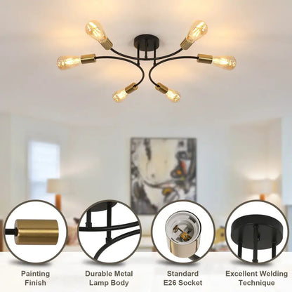 Modern black & gold sputnik chandelier ceiling light dining room