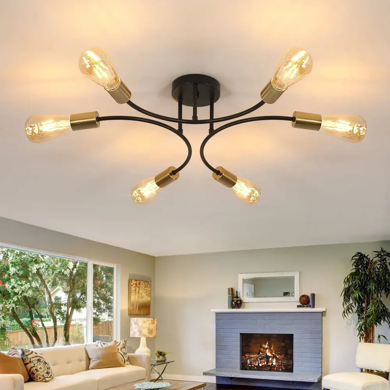Modern black & gold sputnik chandelier ceiling light dining room