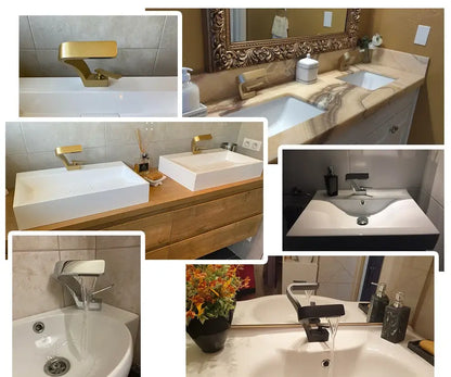 Modern matte black waterfall sink faucet for bathroom