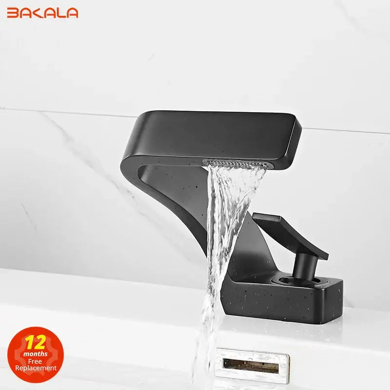 Modern matte black waterfall sink faucet for bathroom