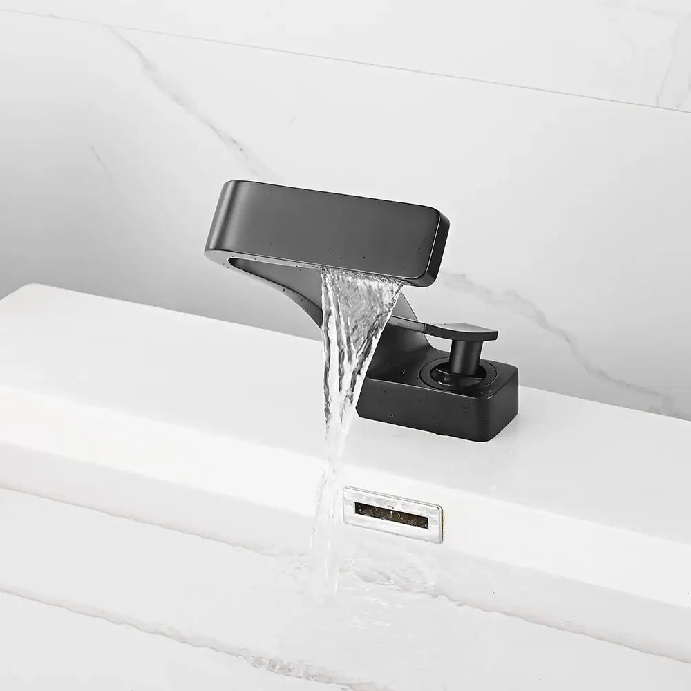 Modern matte black waterfall sink faucet for bathroom