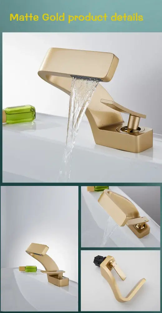 Modern matte black waterfall sink faucet for bathroom
