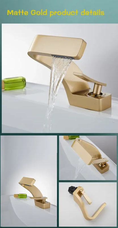 Modern matte black waterfall sink faucet for bathroom