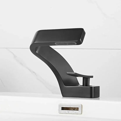 Modern matte black waterfall sink faucet for bathroom