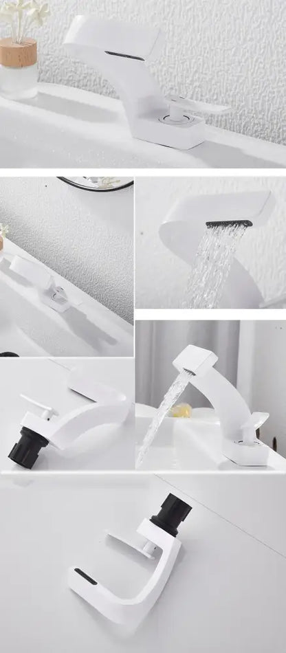 Modern matte black waterfall sink faucet for bathroom