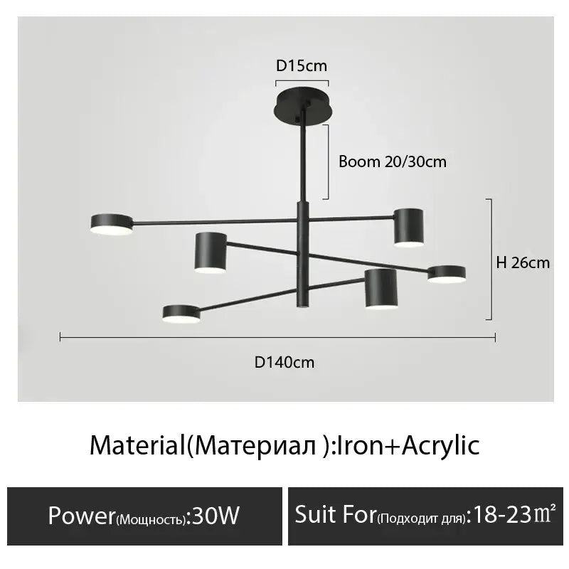 Modern black chandelier with frosted glass – living room light