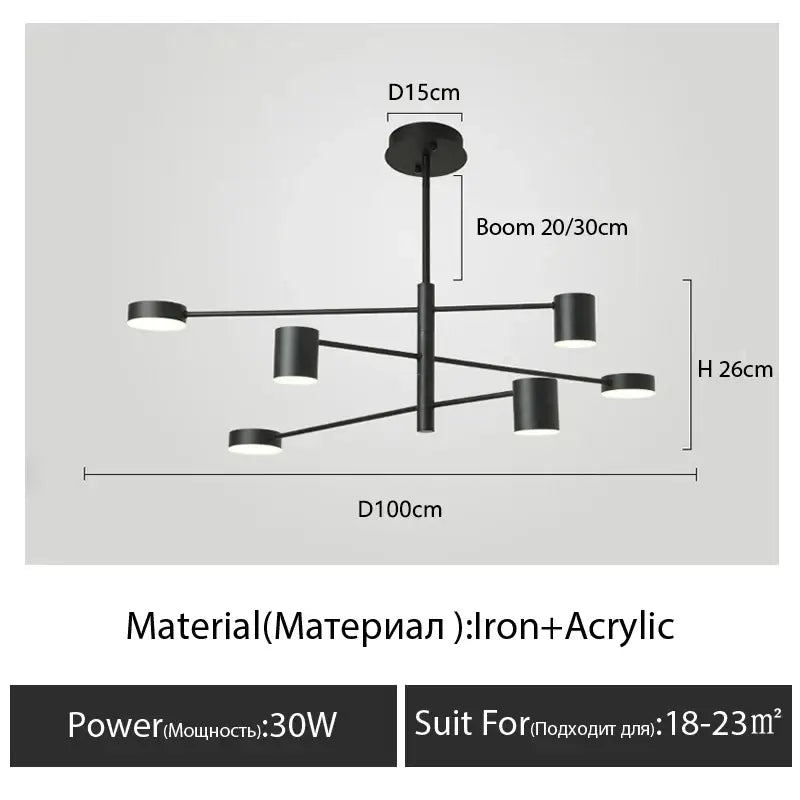 Modern black chandelier with frosted glass – living room light
