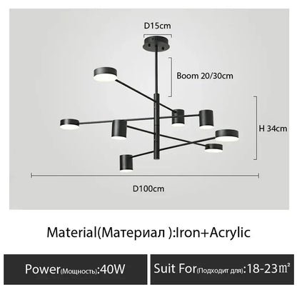 Modern black chandelier with frosted glass – living room light