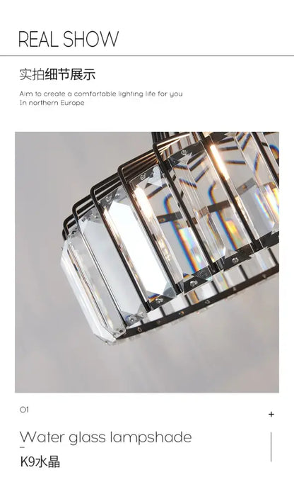 Modern black & gold crystal glass pendant lamp dining room led
