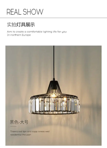 Modern black & gold crystal glass pendant lamp dining room led