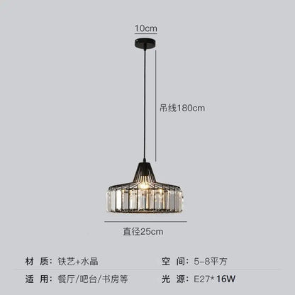 Modern black & gold crystal glass pendant lamp dining room led