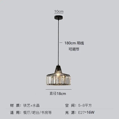 Modern black & gold crystal glass pendant lamp dining room led
