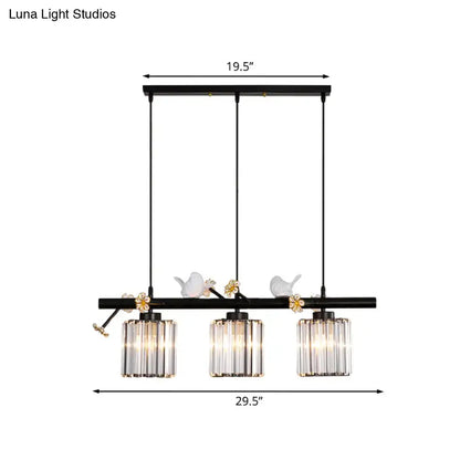 Modern black cylinder island light with birds – kitchen pendant