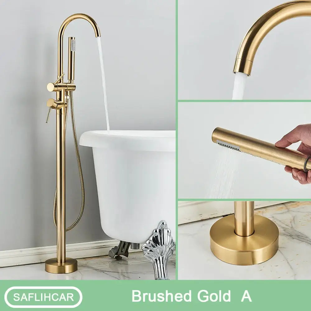 Modern black dual handle freestanding tub faucet with hand shower bathroom