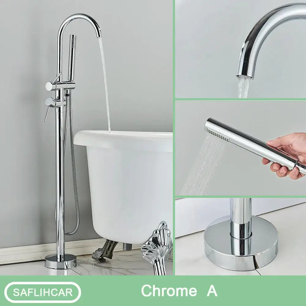 Modern black dual handle freestanding tub faucet with hand shower bathroom