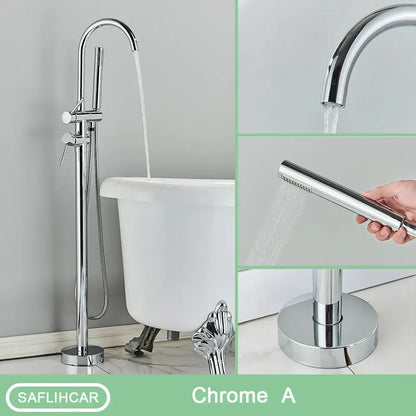 Modern black dual handle freestanding tub faucet with hand shower bathroom