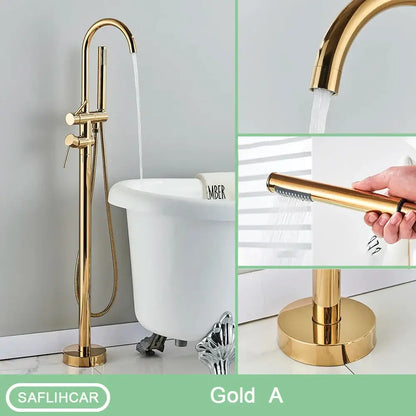 Modern black dual handle freestanding tub faucet with hand shower bathroom