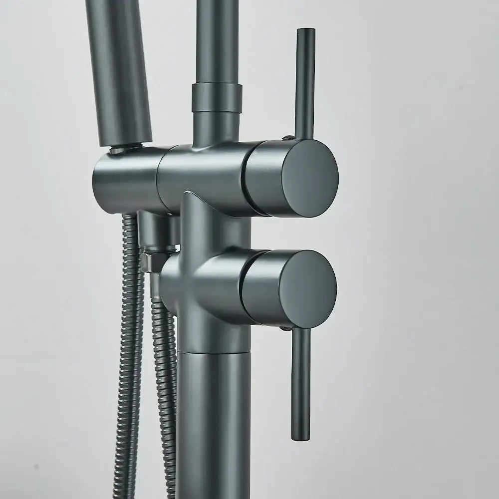 Modern black dual handle freestanding tub faucet with hand shower bathroom