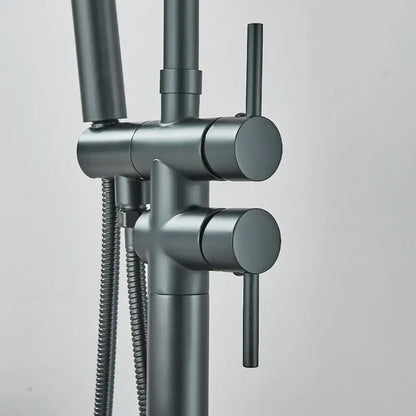 Modern black dual handle freestanding tub faucet with hand shower bathroom