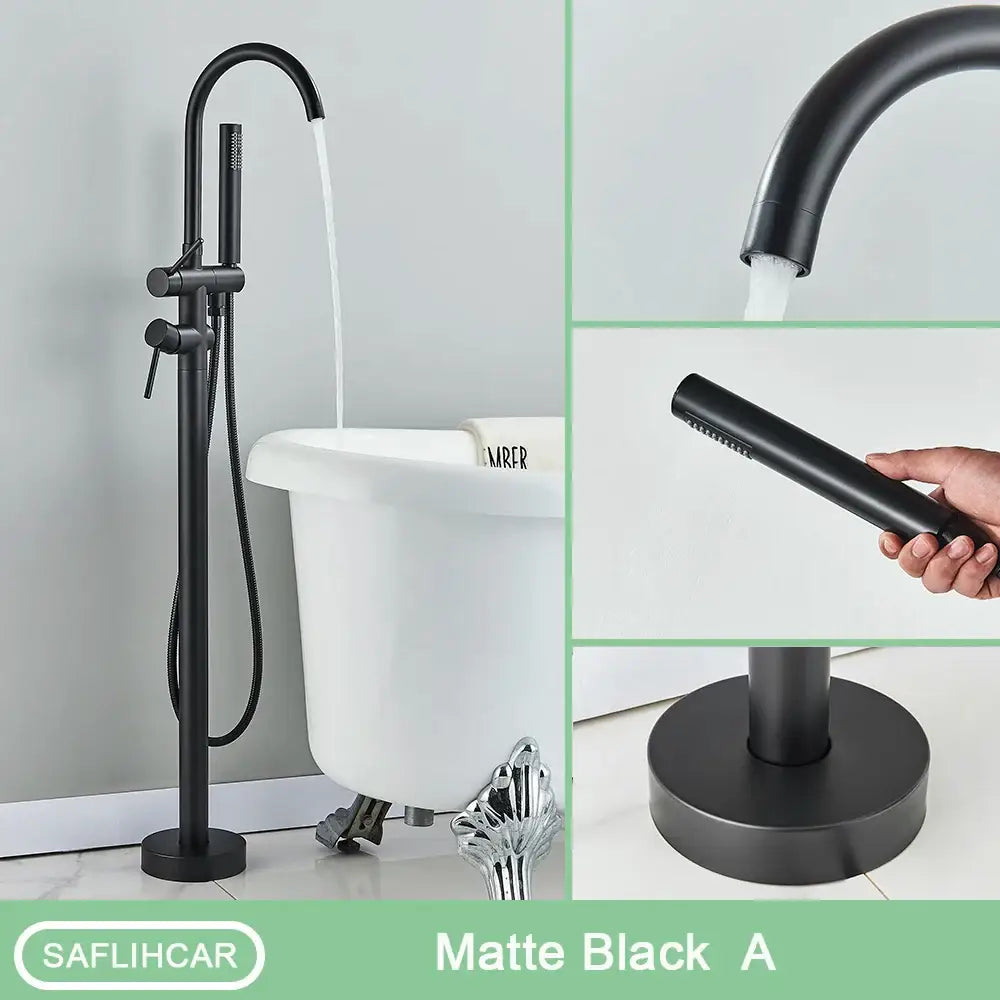Modern black dual handle freestanding tub faucet with hand shower bathroom