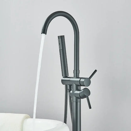 Modern black dual handle freestanding tub faucet with hand shower bathroom