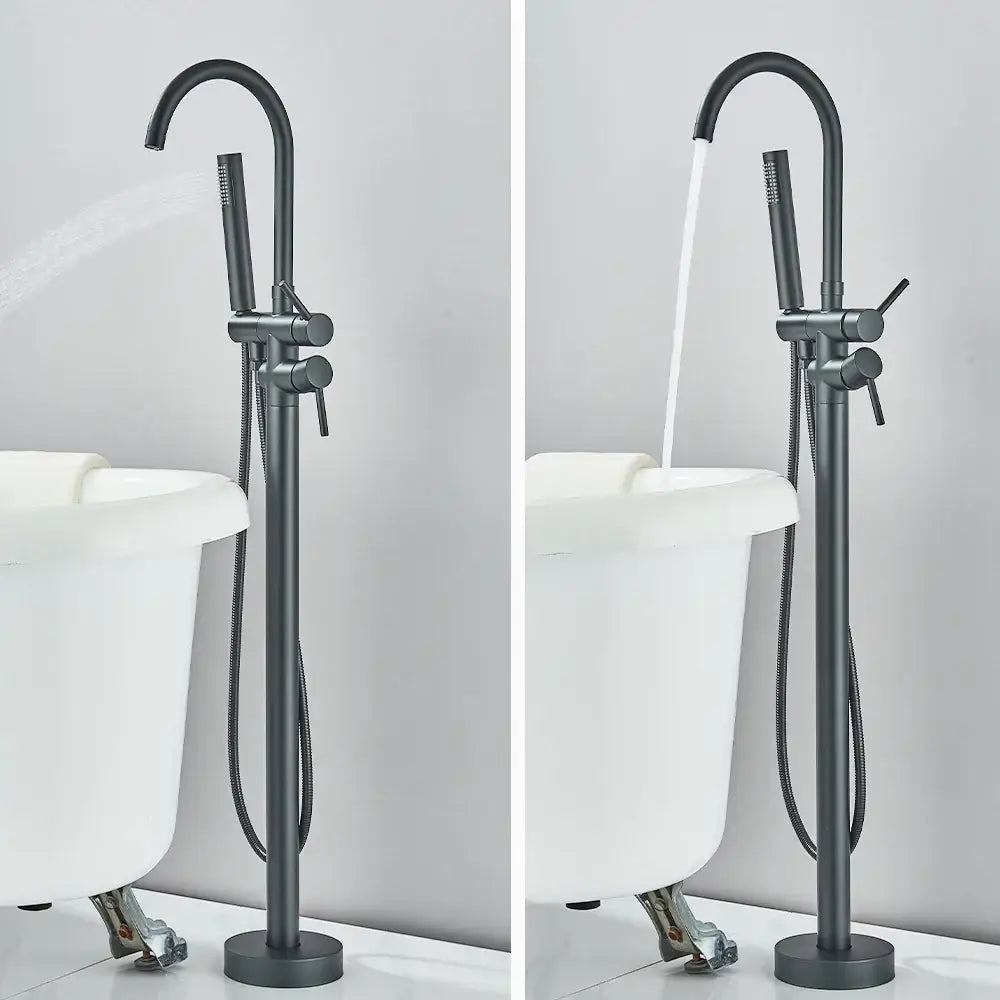 Modern black dual handle freestanding tub faucet with hand shower bathroom