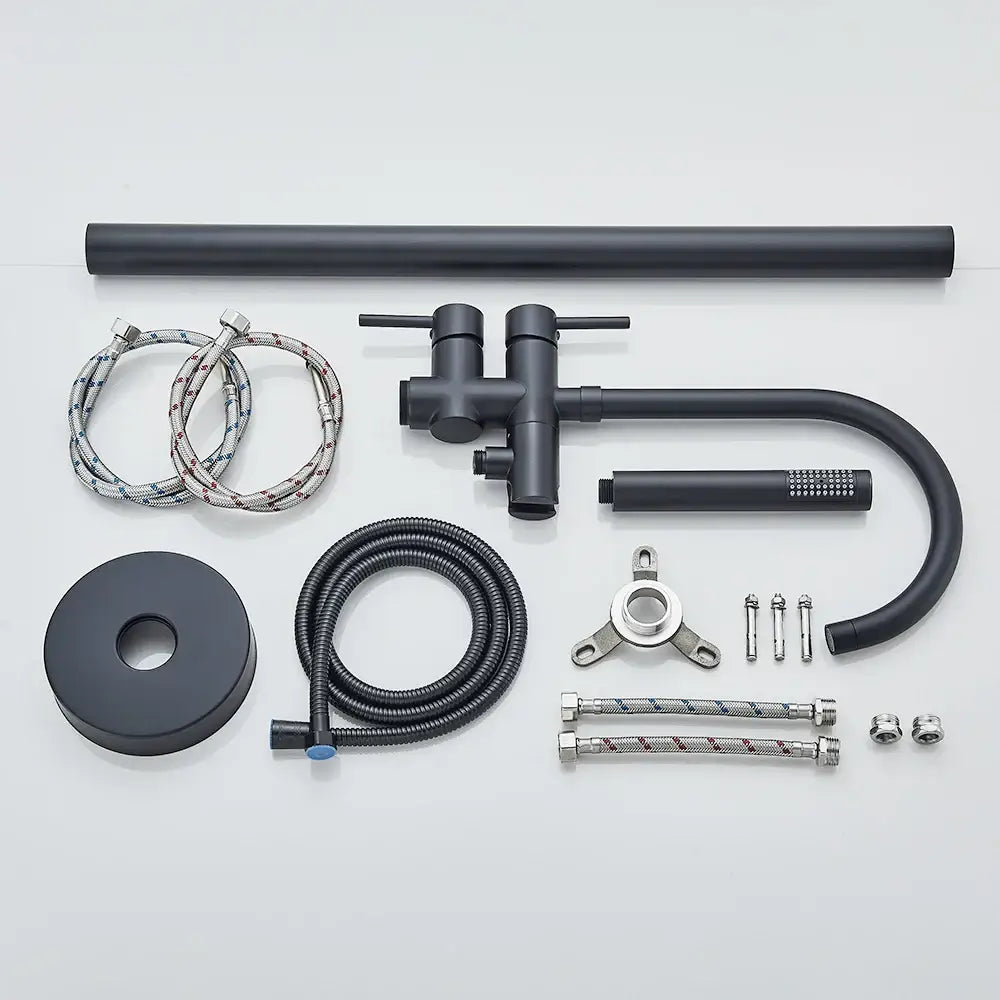 Modern black dual handle freestanding tub faucet with hand shower bathroom
