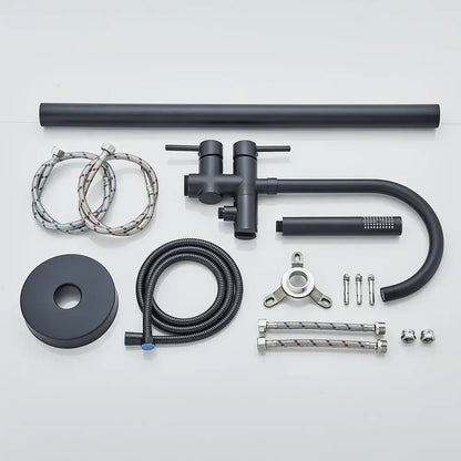 Modern black dual handle freestanding tub faucet with hand shower bathroom
