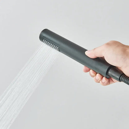 Modern black dual handle freestanding tub faucet with hand shower bathroom
