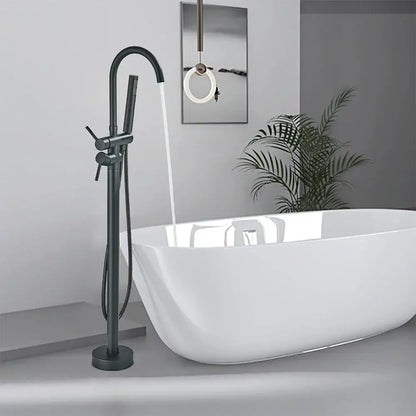 Modern black dual handle freestanding tub faucet with hand shower bathroom