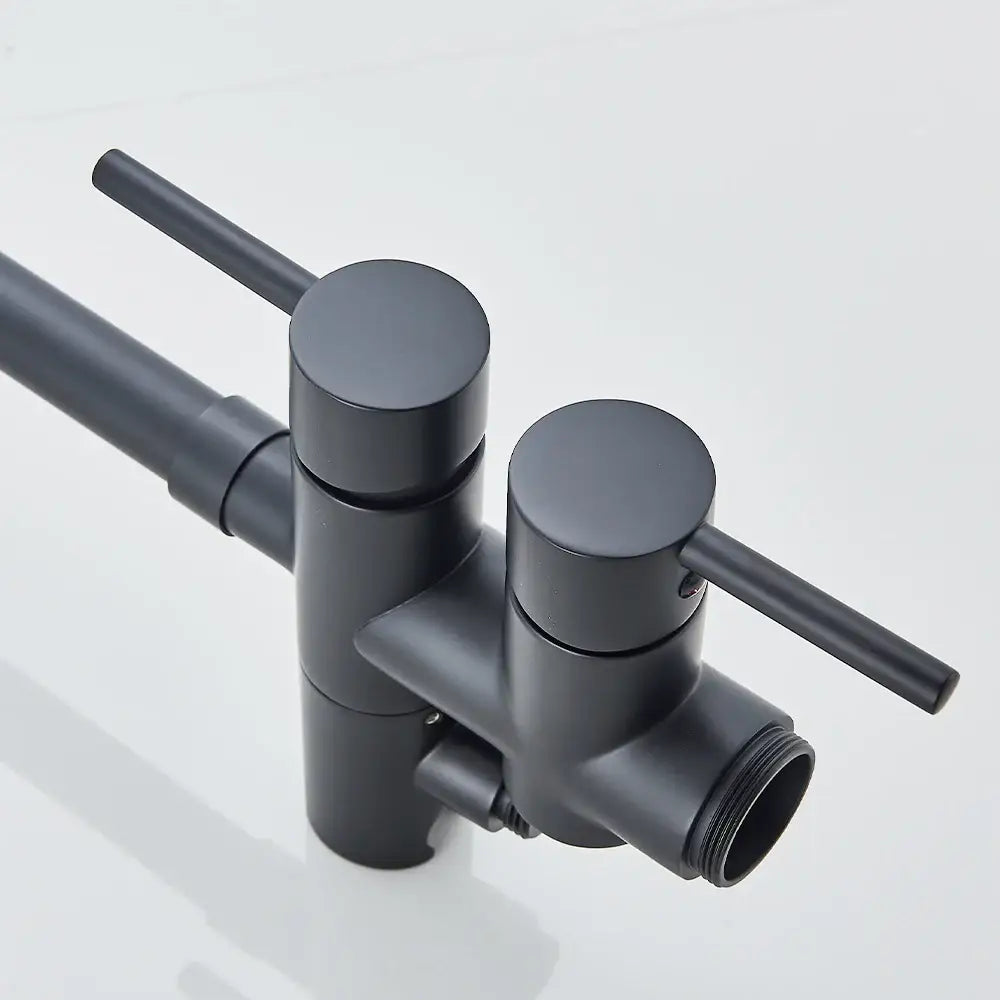 Modern black dual handle freestanding tub faucet with hand shower bathroom