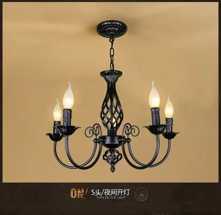 Modern black iron scrollwork chandelier living room light
