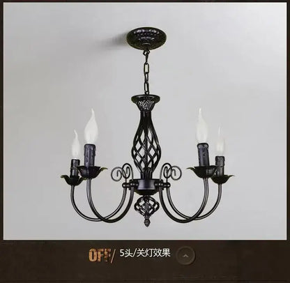 Modern black iron scrollwork chandelier living room light