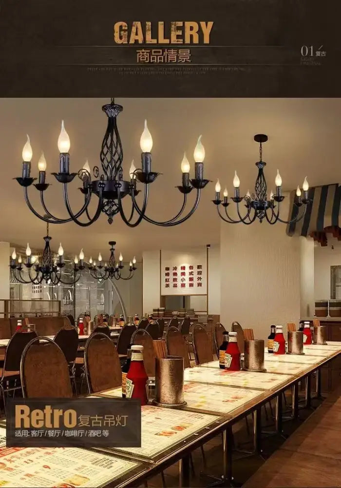 Modern black iron scrollwork chandelier living room light