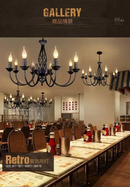 Modern black iron scrollwork chandelier living room light