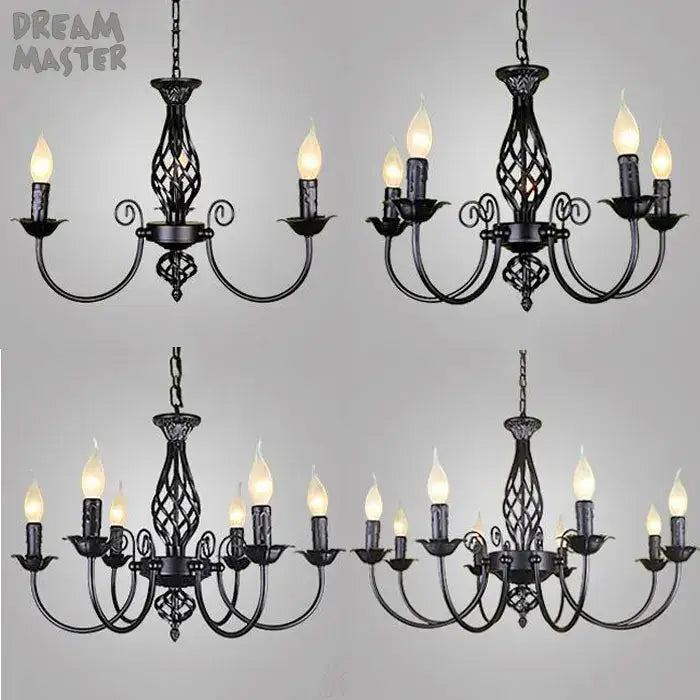 Modern black iron scrollwork chandelier living room light